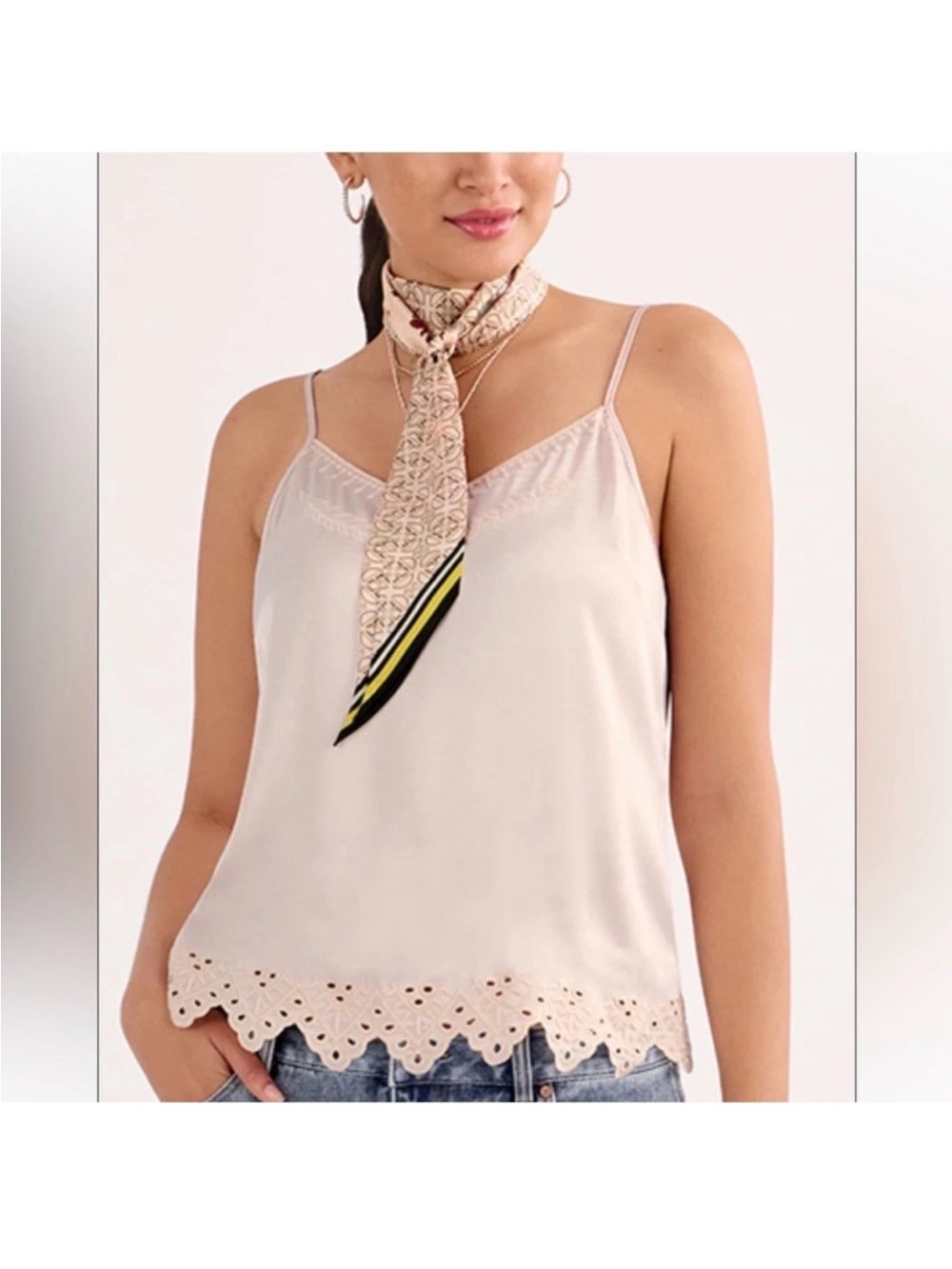 CAbi ARTFUL Blush Lace-Trim Silk Camisole M NWOT